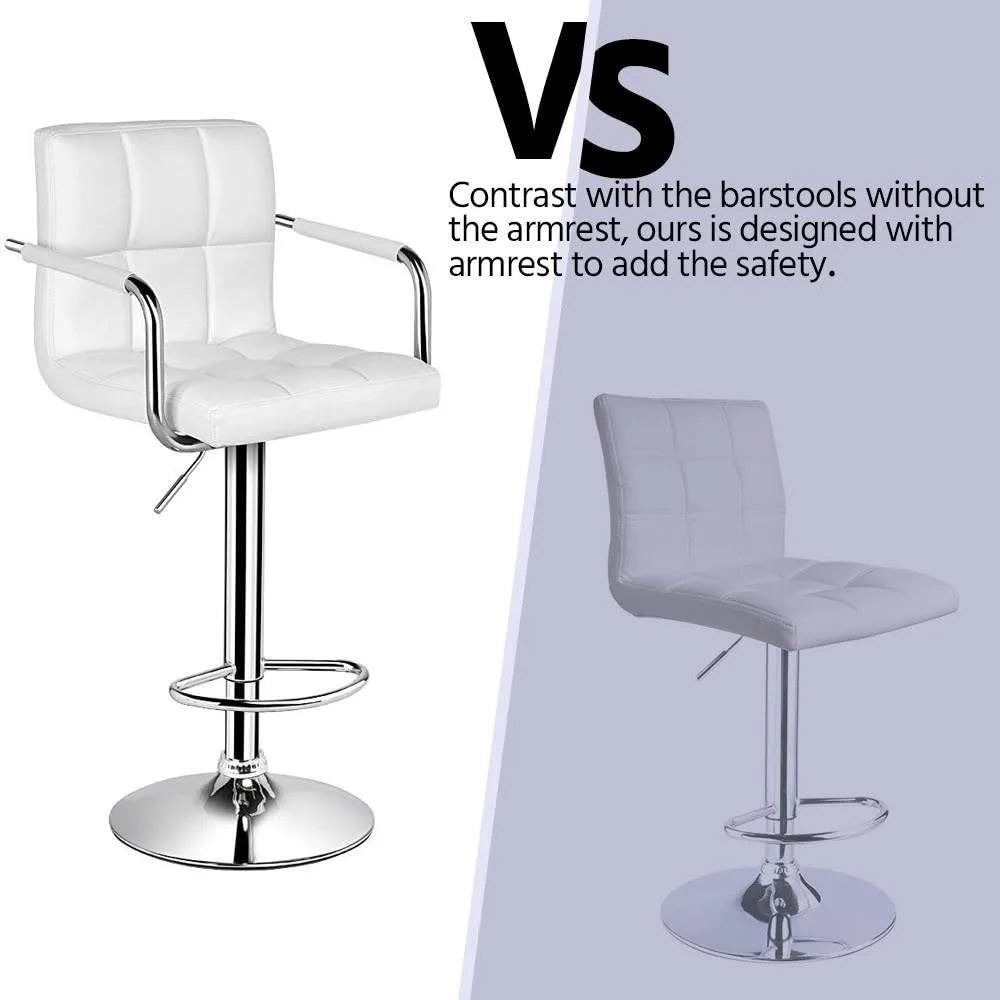 Tall Bar Stools Set of 2 Modern Square PU Leather Adjustable BarStools Counter Height Stools with Arms and Back Bar Chairs - HOMELIVING
