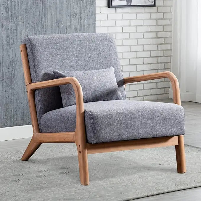 Accent Chair with Wood Frame, Upholstered Living Room Chairs with Waist Cushion, Reading Armchair,Living Room Chairs - HOMELIVING
