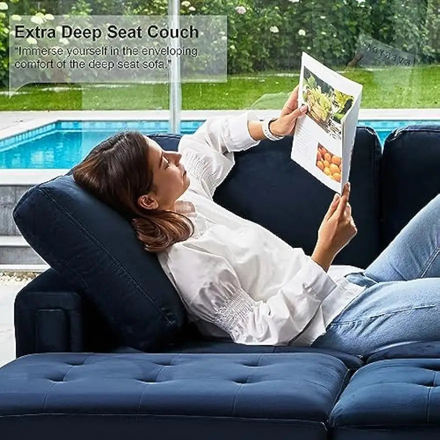 Velvet L Shaped Sofa Couch with Reversible Chaise Convertible Modular Sectional Sofa Set with Storage Ottoman Corner Sofa Set - HOMELIVING