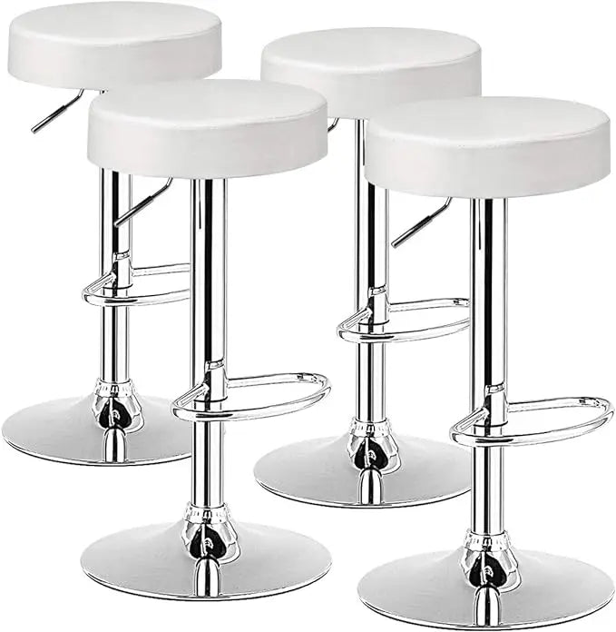 Bar Stool, Modern Swivel Backless Round Barstool, PU Leather Armless bar Chair with Height Adjustable, Chrome Footrest - HOMELIVING