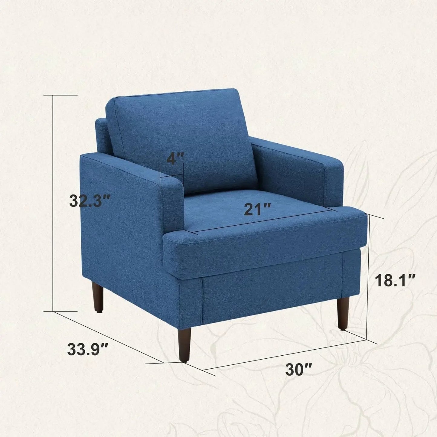Mid-Century Accent Chair, Linen Fabric Armchair, Comfy Upholstered Reading Accent, Single Sofa, Furniture Living Room Chair - HOMELIVING