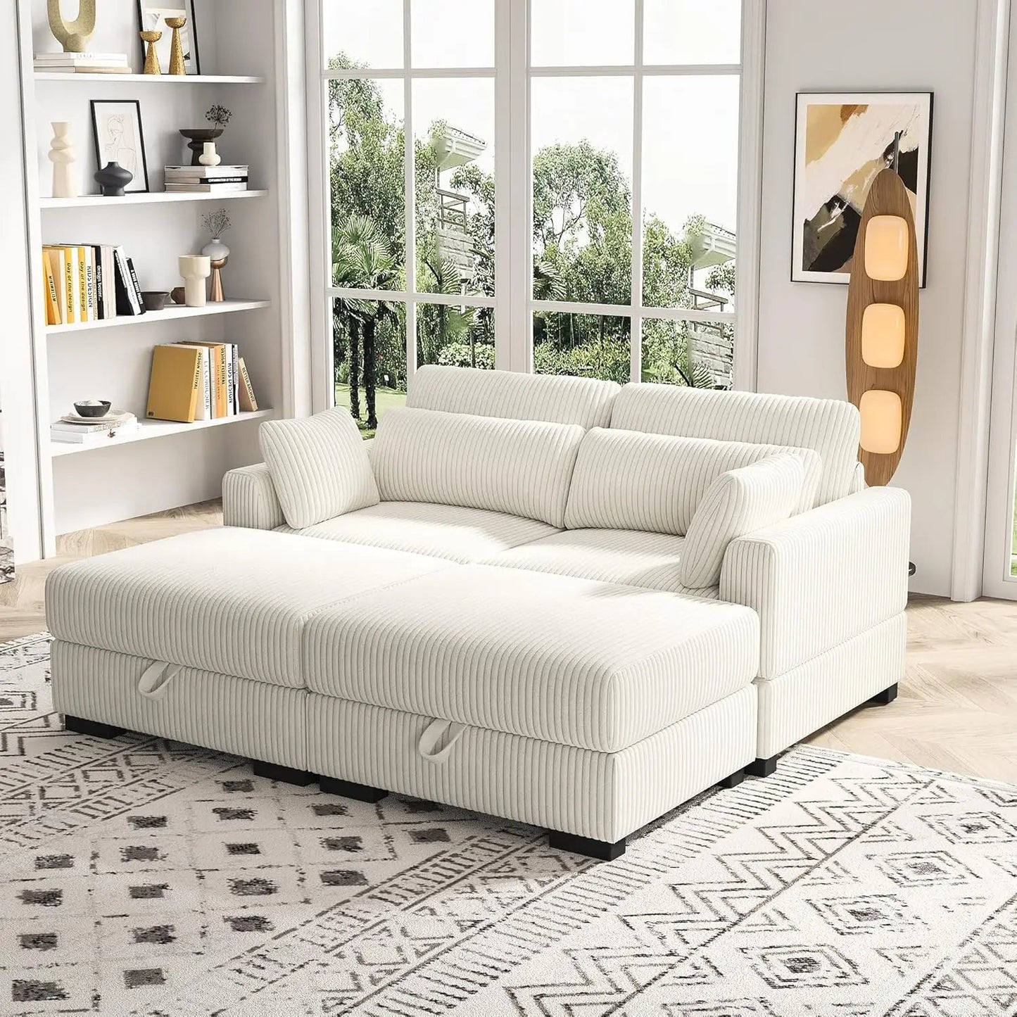 Corduroy Sofa Couch with Pillows, Seat Convertible U Shaped Sofa Couch with Storage and Chaise for small Apartments - HOMELIVING