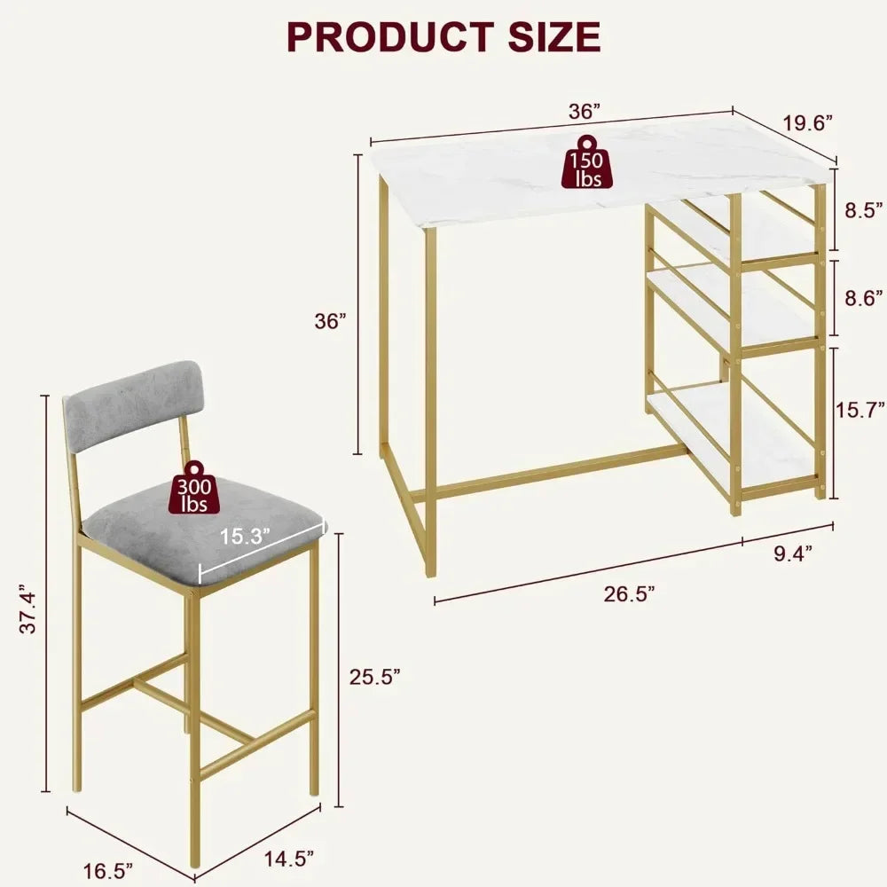 Dining Table Set for 2, Kitchen Table and Upholstered Chairs for 2, 3 Piece Counter Height Bar Kitchen Table Set - HOMELIVING