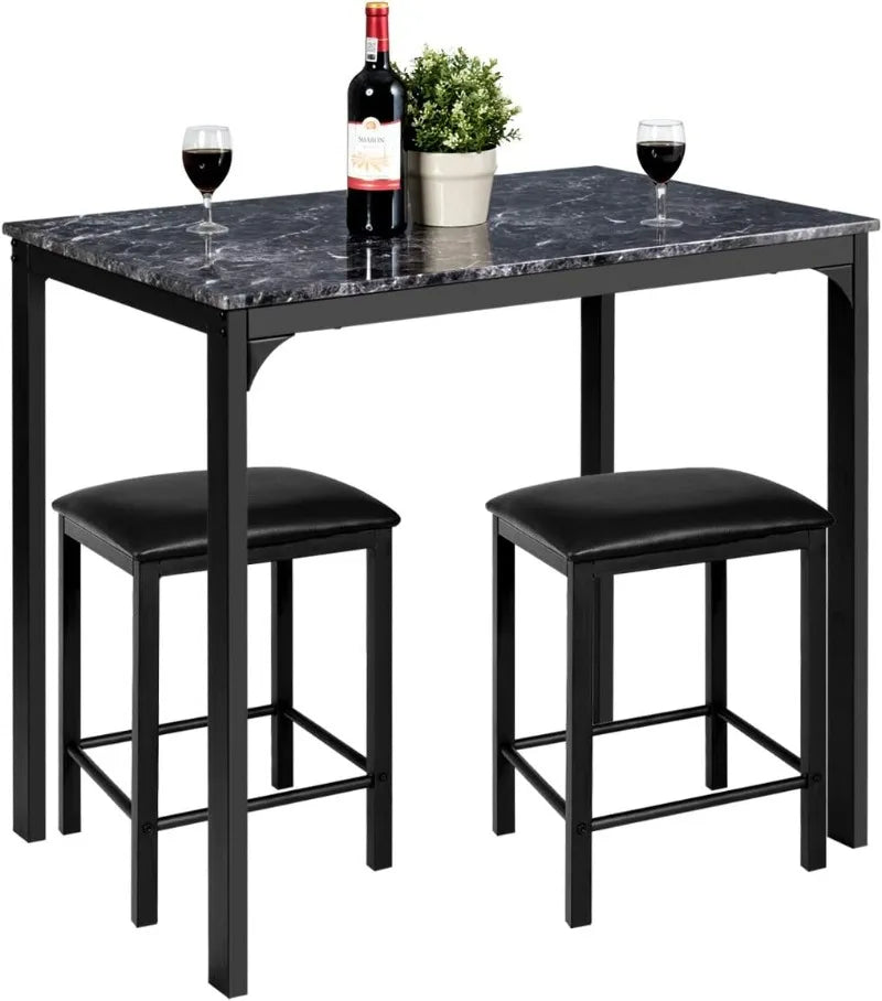 Giantex 3 Pcs Dining Table and Chairs Set with Faux Marble Tabletop 2 Chairs Contemporary Dining Table Set for Kitchen or Bar - HOMELIVING