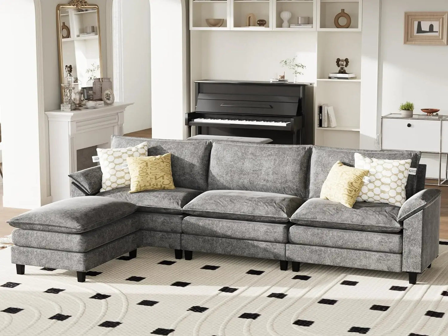 Modular Sectional Sofa Couch, Fabric Reversible Sofa Couch Cloud Couch with Ottoman, Sectional Sofa Couches for Living Room - HOMELIVING