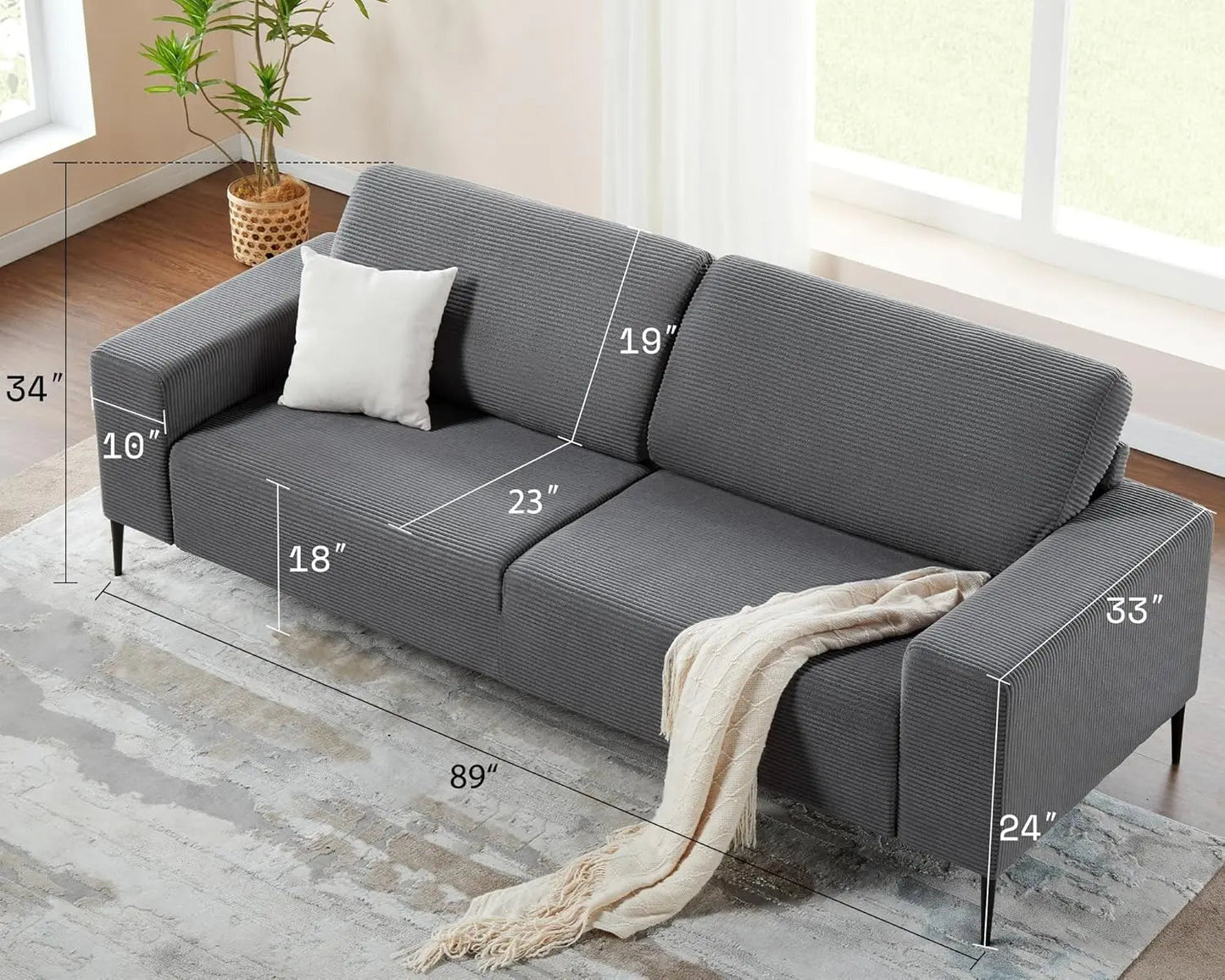 89 inch Sofa, Comfy Sofa Couch- Modern Couch with Extra Deep Seats, 3 Seater Sofa Couch for Living Room - HOMELIVING