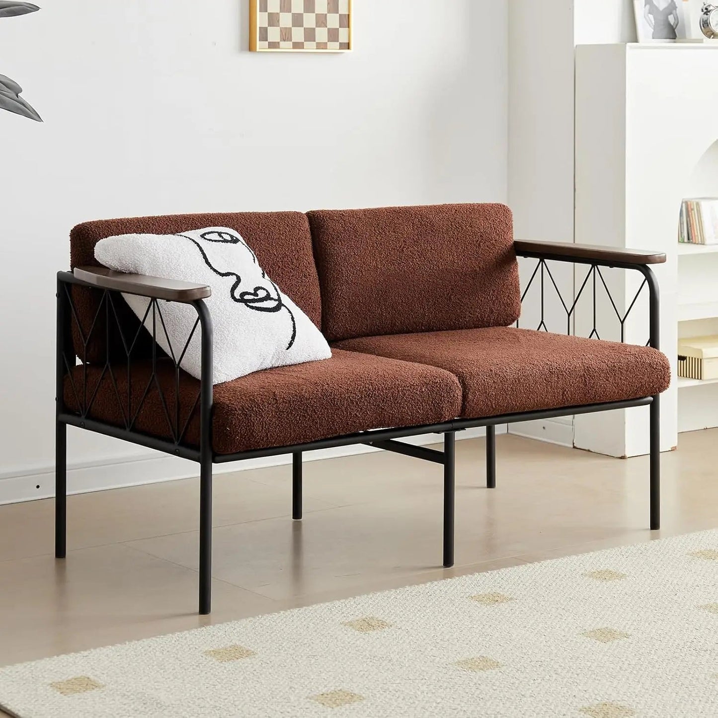 47”Futon Sofa Couch Modern Loveseat Sleeper Sofa Bed with Sturdy Metal Frame Teddy Velvet Upholstered Convertible Couch Bed - HOMELIVING