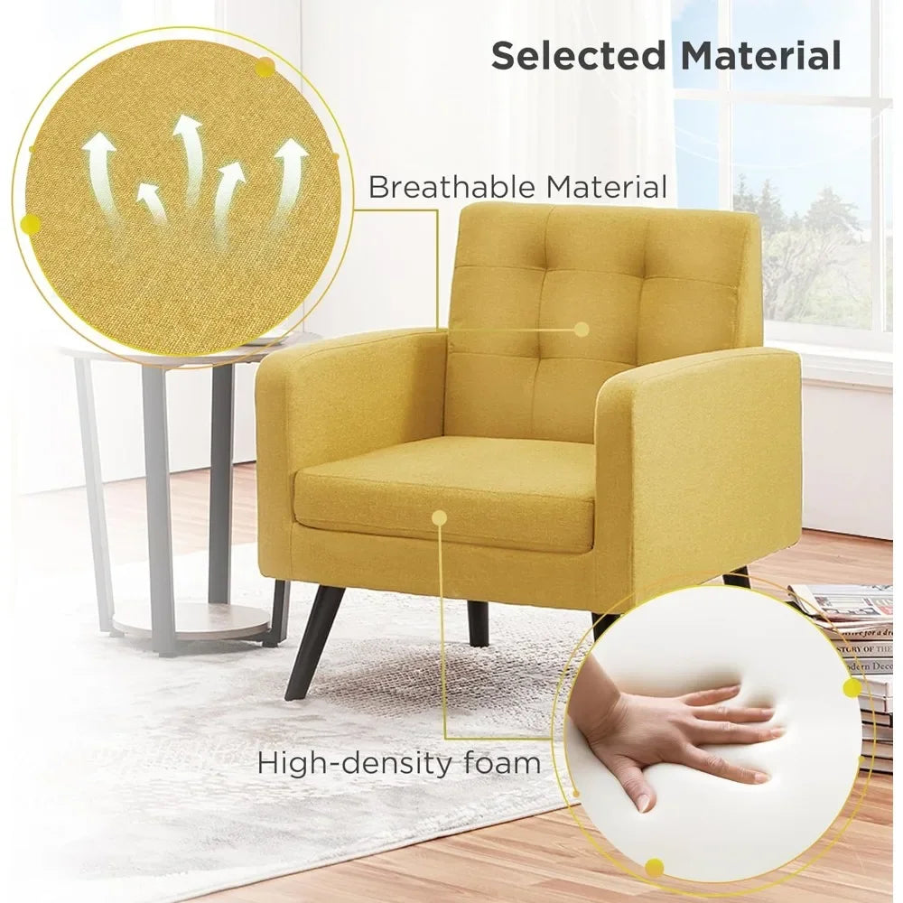 Living Room Chair Set of 2, Button Tufted Back and Wood Legs, Mid-Century Accent Armchair, Modern Upholstered Living Room Chair - HOMELIVING
