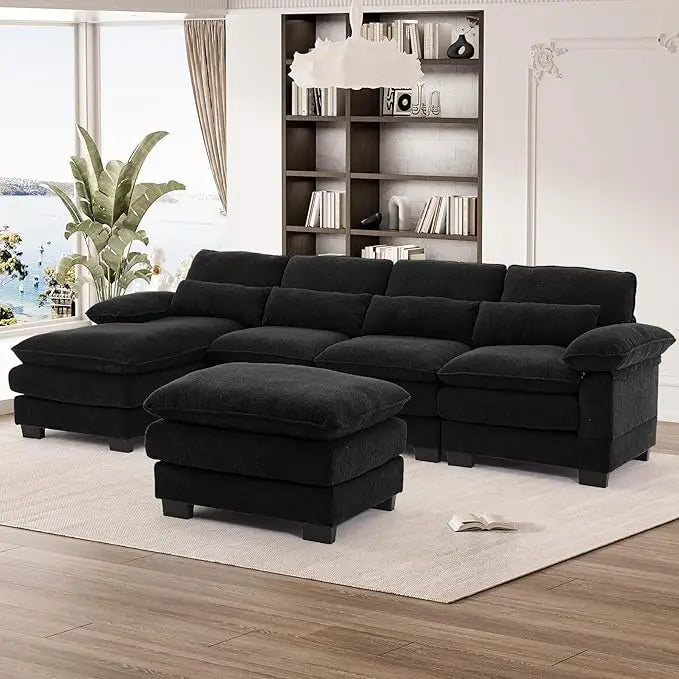 U Shape Sectional Sofa Cloud Couch Comfy Modular Sofa, L-Shaped Sleeper Sofa with Chaise Lounge, Ottoman & Pillows - HOMELIVING