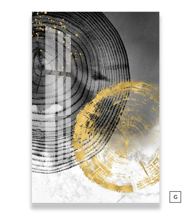 Gold Foil Tree Rings Birds Modern Abstract Canvas Painting, Light Luxury Poster Wall Art Painting, Office, Cafe, Home Decor - HOMELIVING
