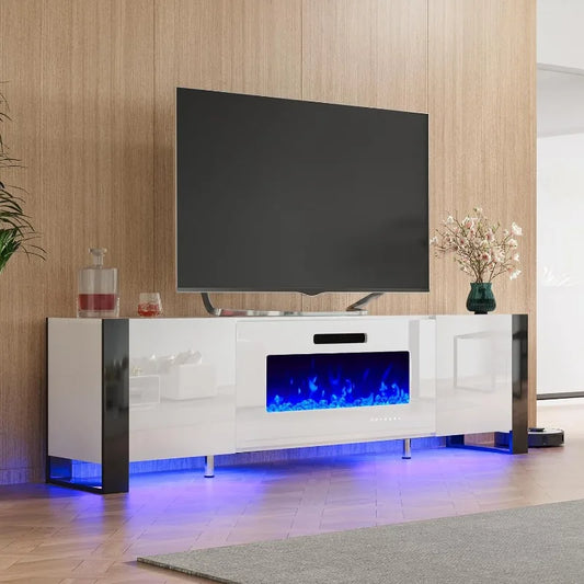70" Modern High Gloss Fireplace TV Stand