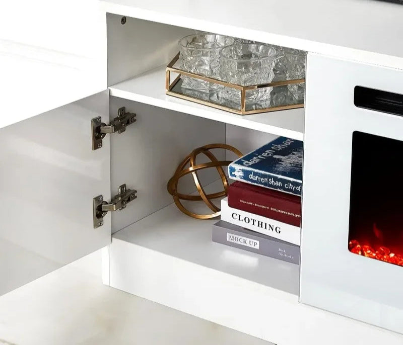 Modern 70" TV Stand with Electric Fireplace & LED Lights