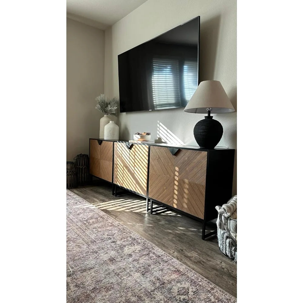Modern Sideboard Buffet Storage Cabinet - Black & Rustic Pine