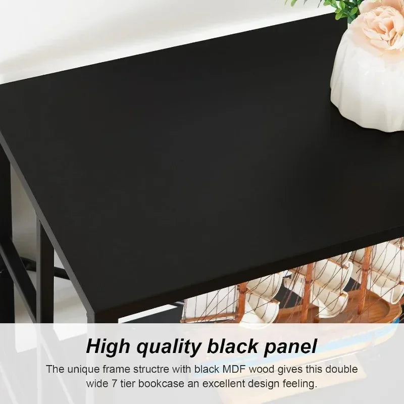 84" Tall Double Wide 7-Tier Bookshelf - Metal Open Display Shelves