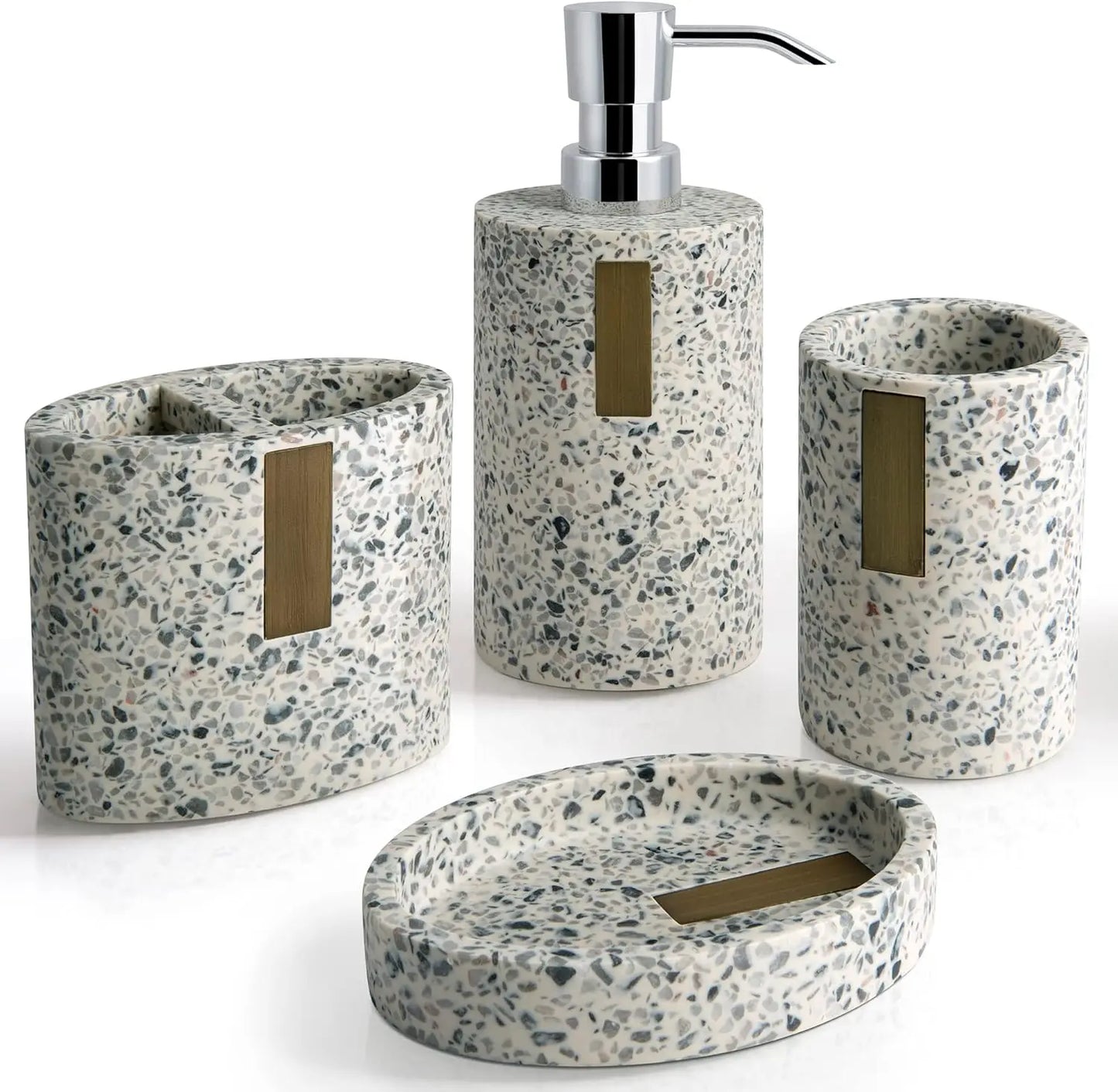 Lerrazzo 4-Piece Resin and Bamboo Bathroom Accessory Set