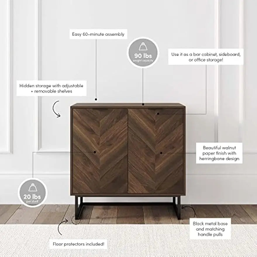 Modern Sideboard Buffet Storage Cabinet - Rustic Walnut Finish
