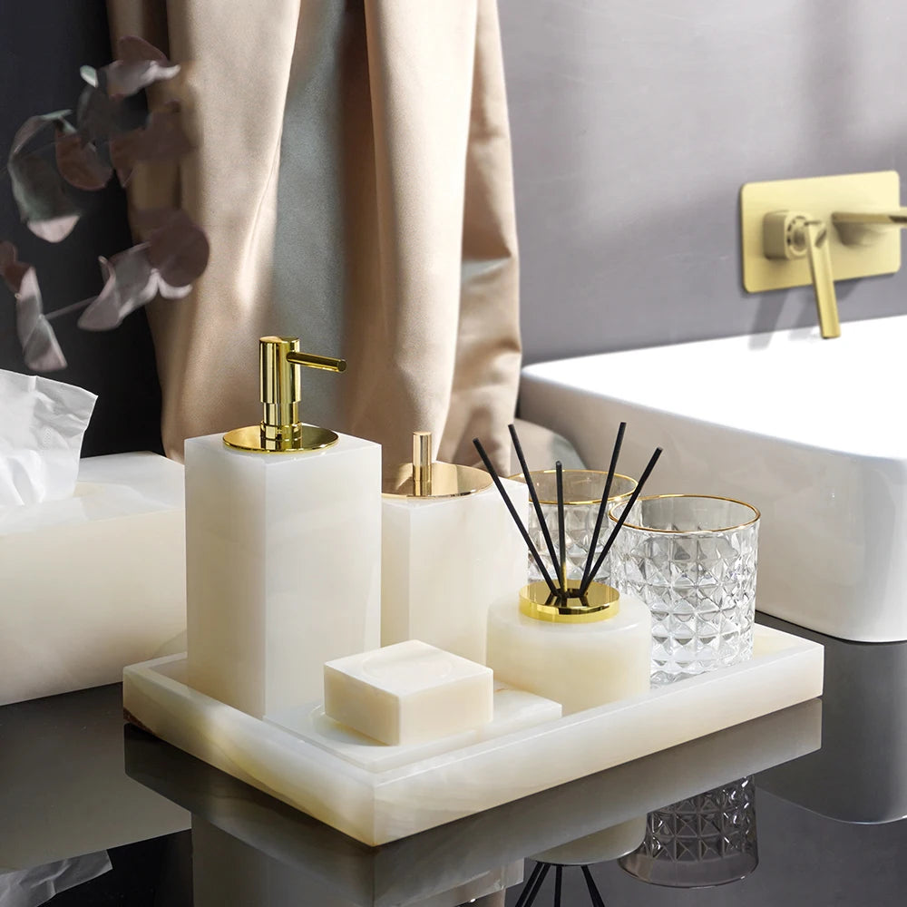 Luxury White Onyx Natural Marble Bathroom Set