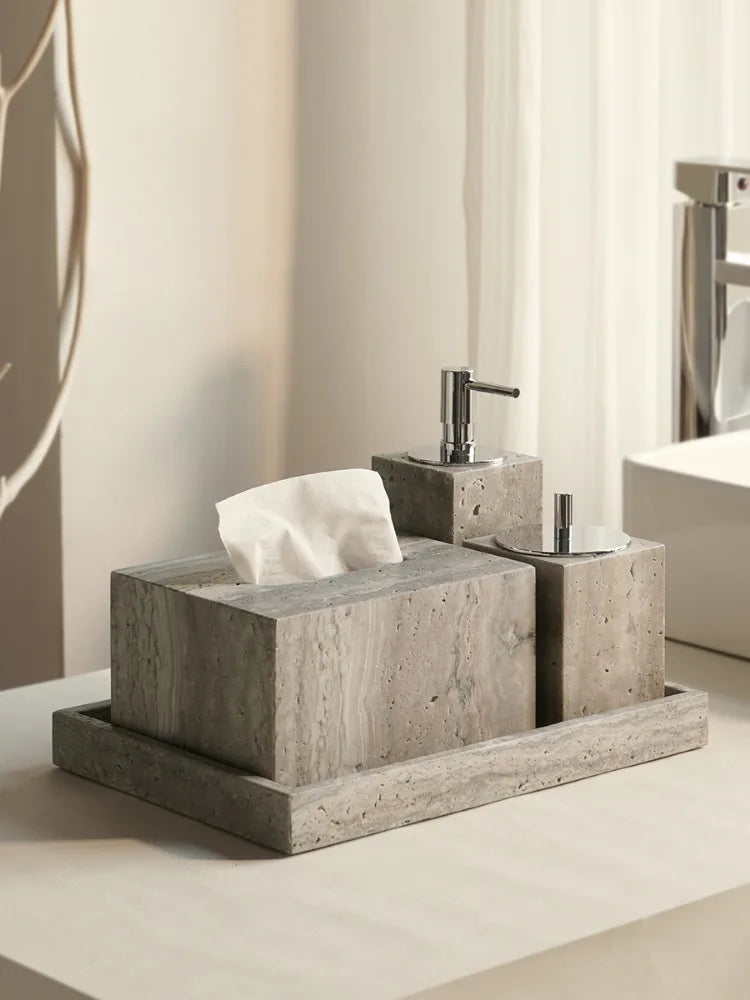 Wabi-Sabi Natural Silver Ash Cave Stone Bathroom Accessories Set