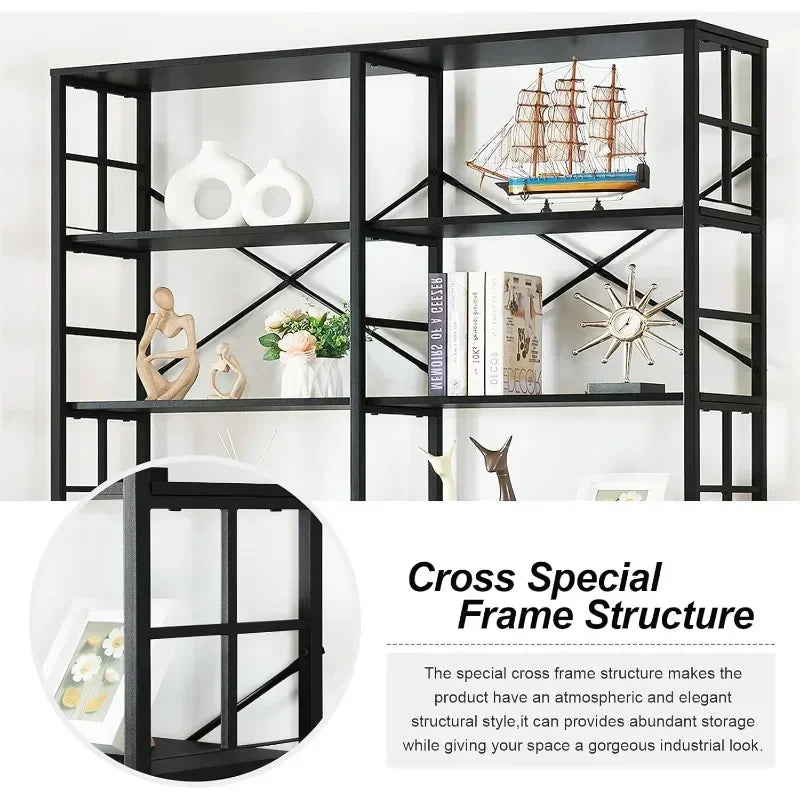 84" Tall Double Wide 7-Tier Bookshelf - Metal Open Display Shelves