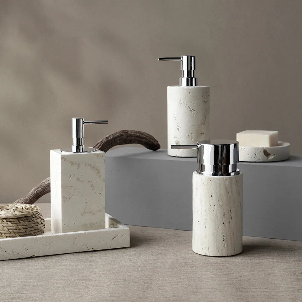 Beige Travertine Bathroom Set - Natural Marble Stone Accessories