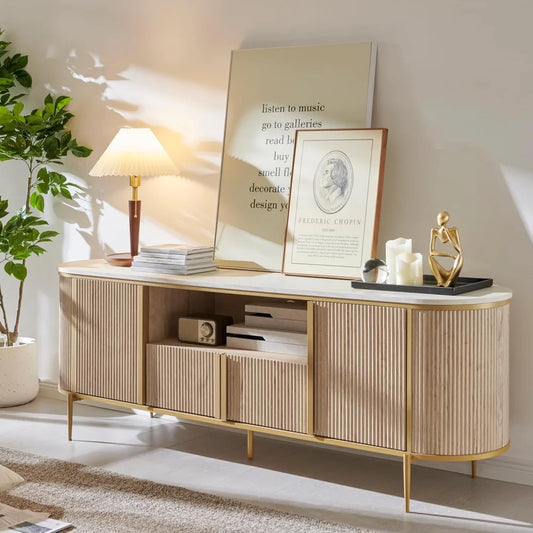 Modern Curved Profile TV Console with Faux Marble Top