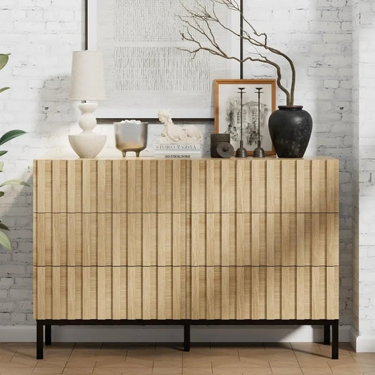 Natural Wood Mid Century Modern Dresser with 6 Drawers