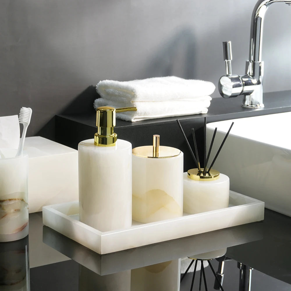Luxury White Onyx Natural Marble Bathroom Set