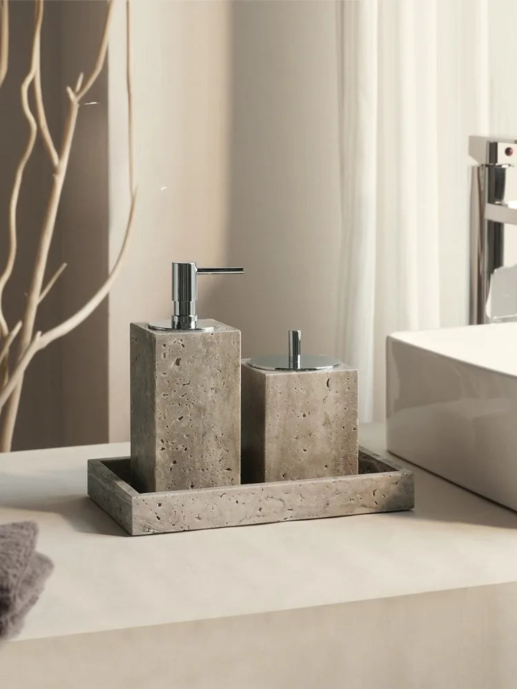 Wabi-Sabi Natural Silver Ash Cave Stone Bathroom Accessories Set