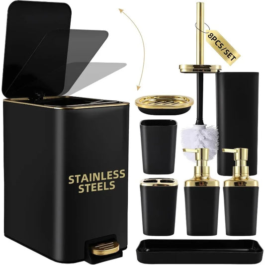 Black and Gold 8-Piece Bathroom Accessories Set