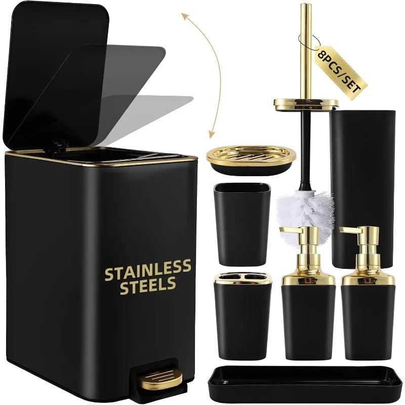 Black and Gold 8-Piece Bathroom Accessories Set