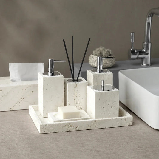 Beige Travertine Bathroom Set - Natural Marble Stone Accessories