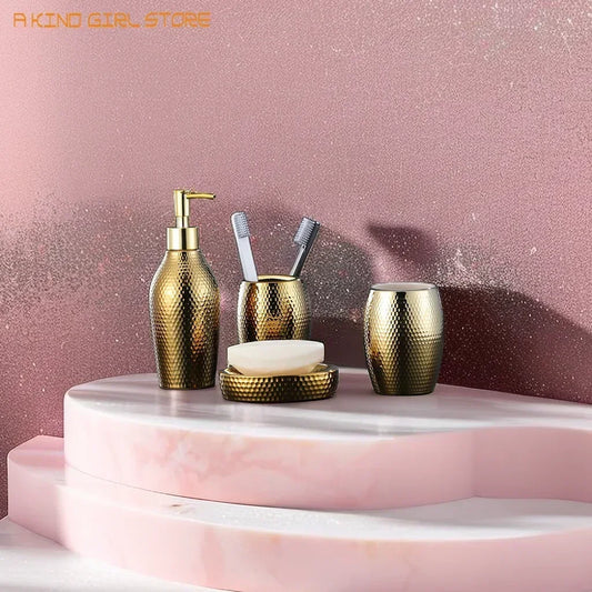 Nordic Golden Ceramic Bathroom Accessories Set - 4 pcs