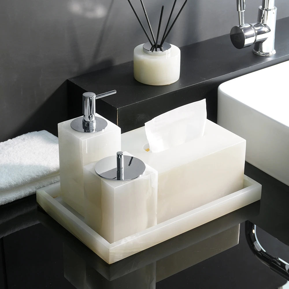 Luxury White Onyx Natural Marble Bathroom Set