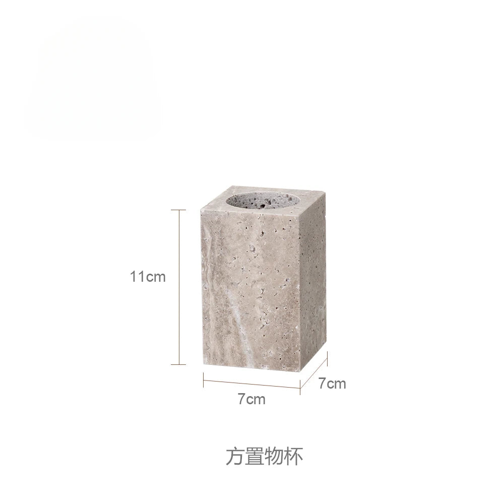 Wabi-Sabi Natural Silver Ash Cave Stone Bathroom Accessories Set