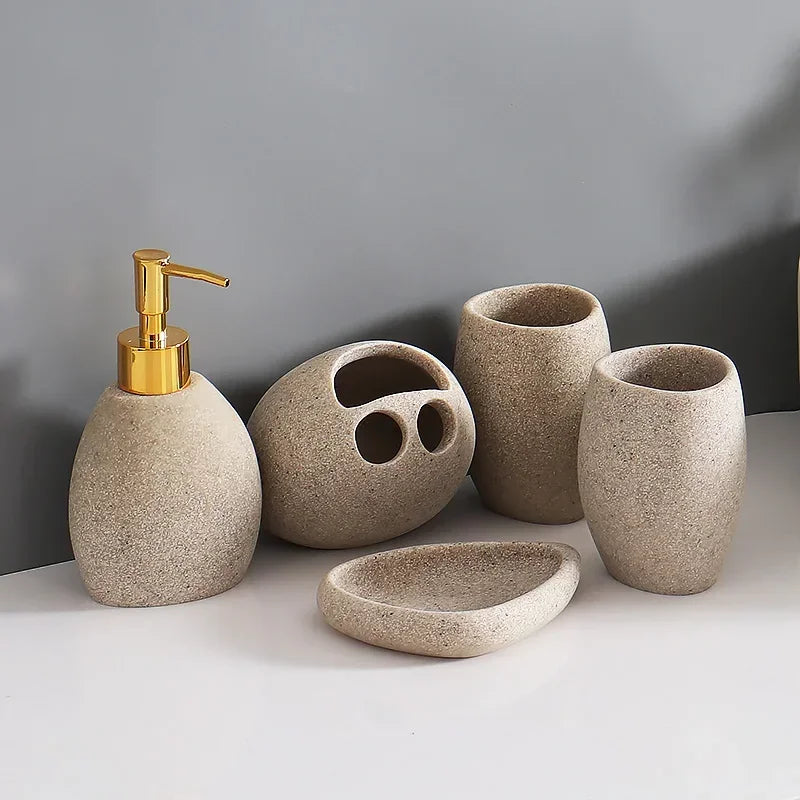 Eco-Friendly Brown Resin Bathroom Supplies Set