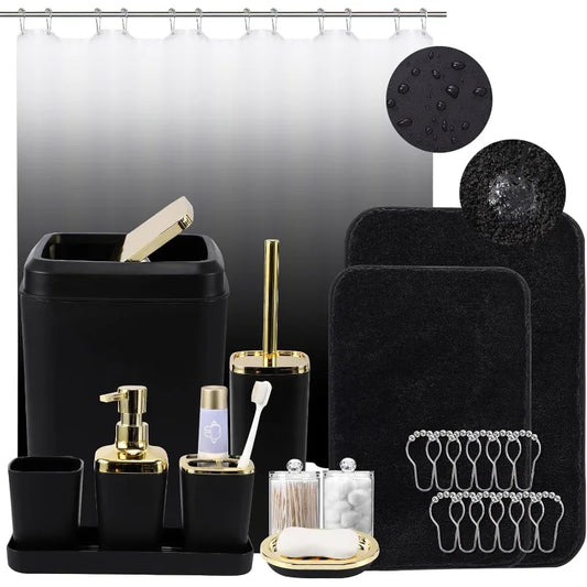 Black Bathroom Accessories Set - 24PC Complete Set