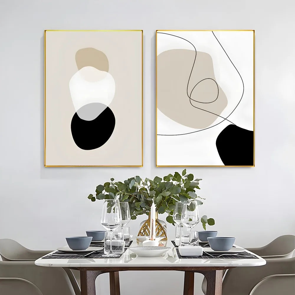 Abstract Geometric Beige Black Boho Art Wall Decor