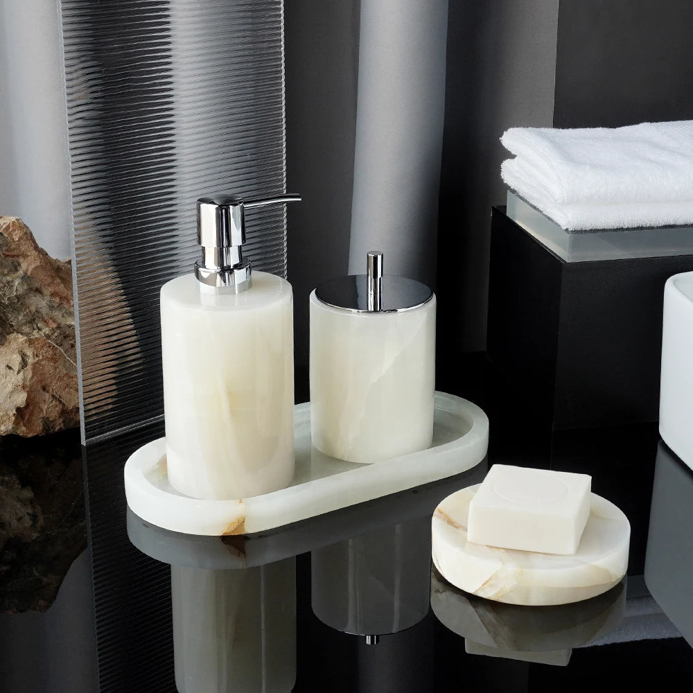 Luxury White Onyx Natural Marble Bathroom Set