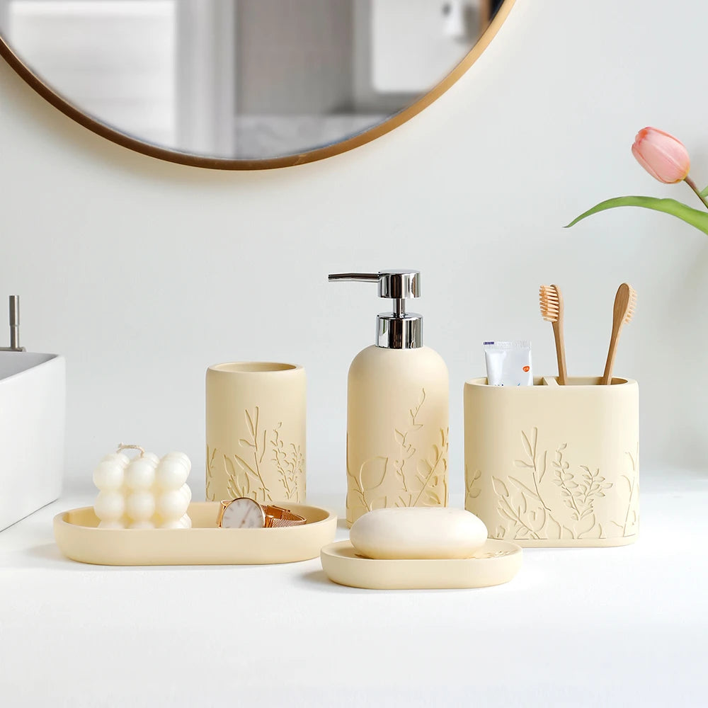 5-Piece Bathroom Accessories Set with Carved Pattern