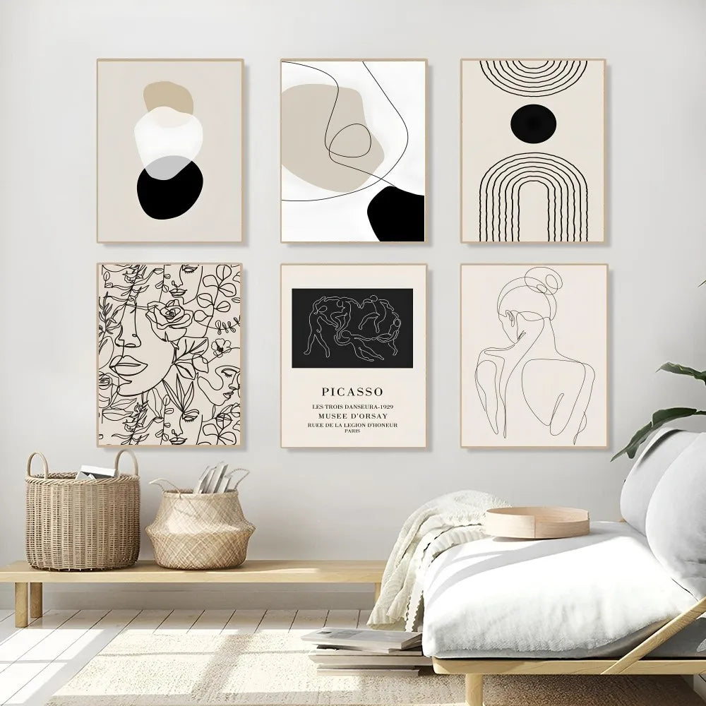 Abstract Geometric Beige Black Boho Art Wall Decor