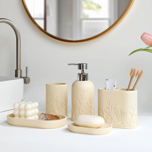 5-Piece Bathroom Accessories Set with Carved Pattern