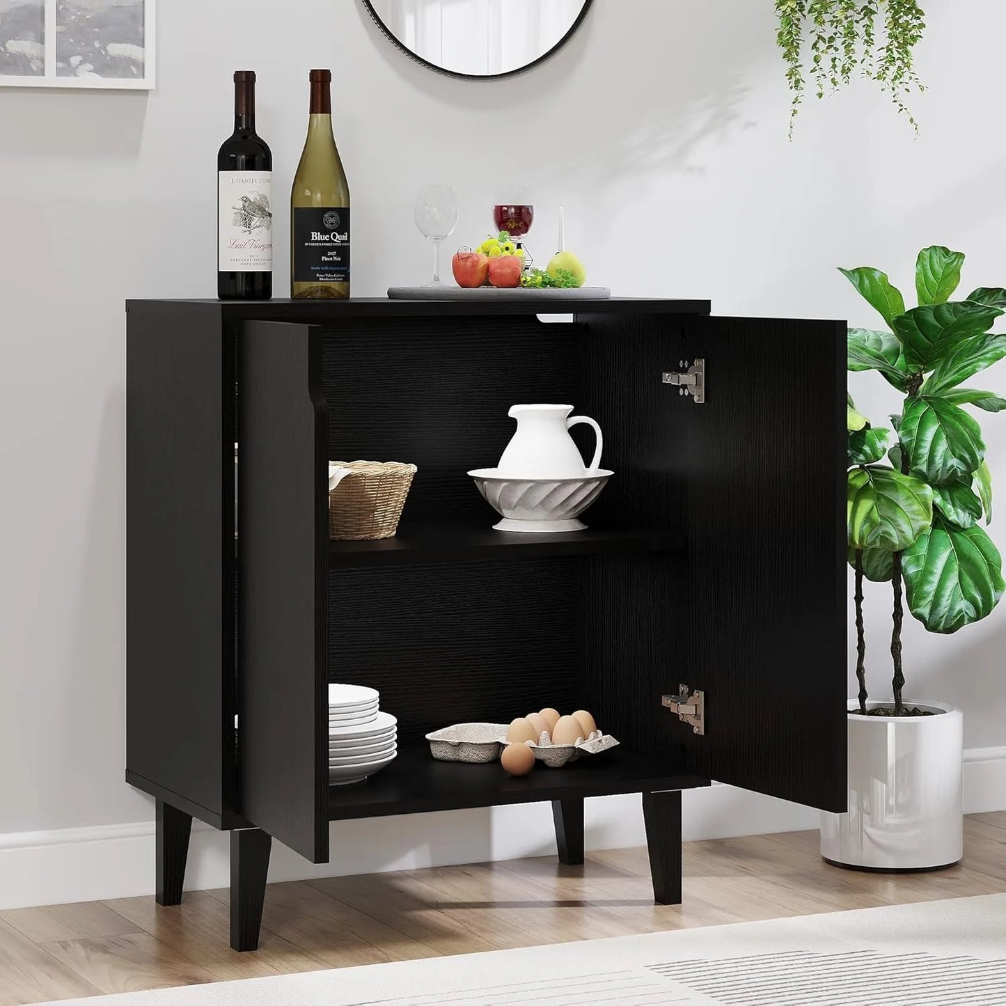 Panana 2 Door Black Kitchen Buffet Storage Cabinet