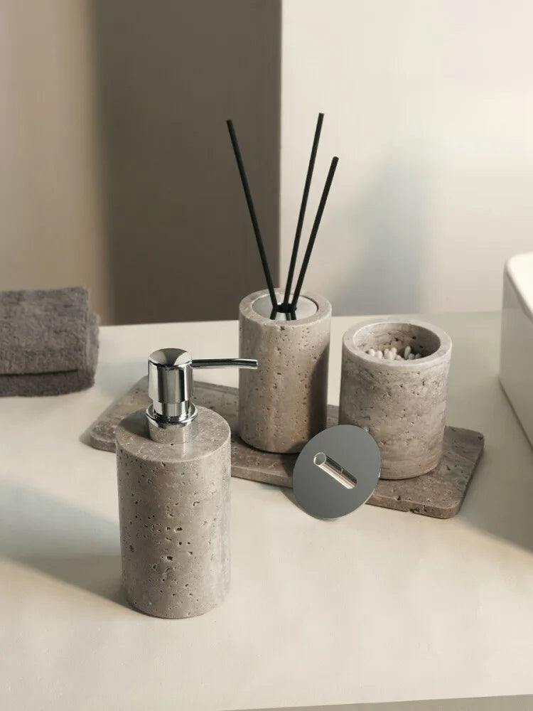Wabi-Sabi Natural Silver Ash Cave Stone Bathroom Accessories Set