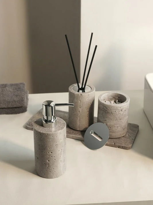 Wabi-Sabi Natural Silver Ash Cave Stone Bathroom Accessories Set