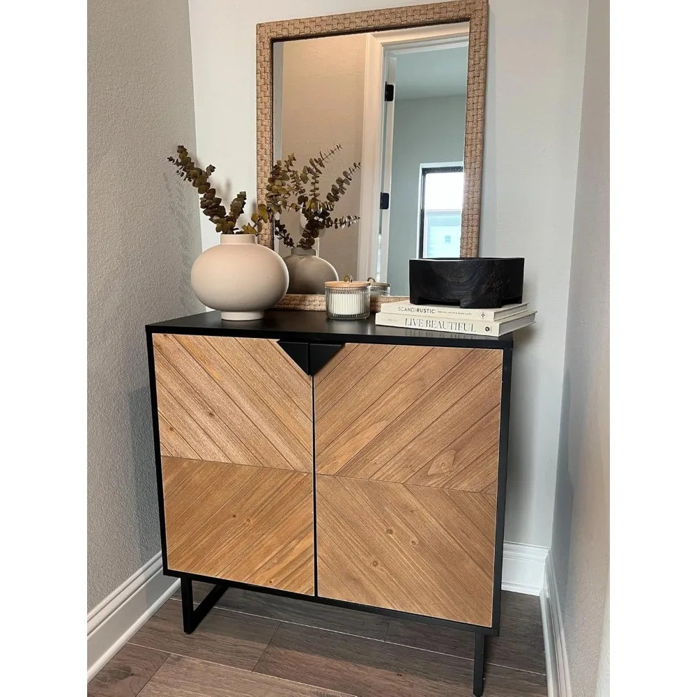 Modern Sideboard Buffet Storage Cabinet - Black & Rustic Pine