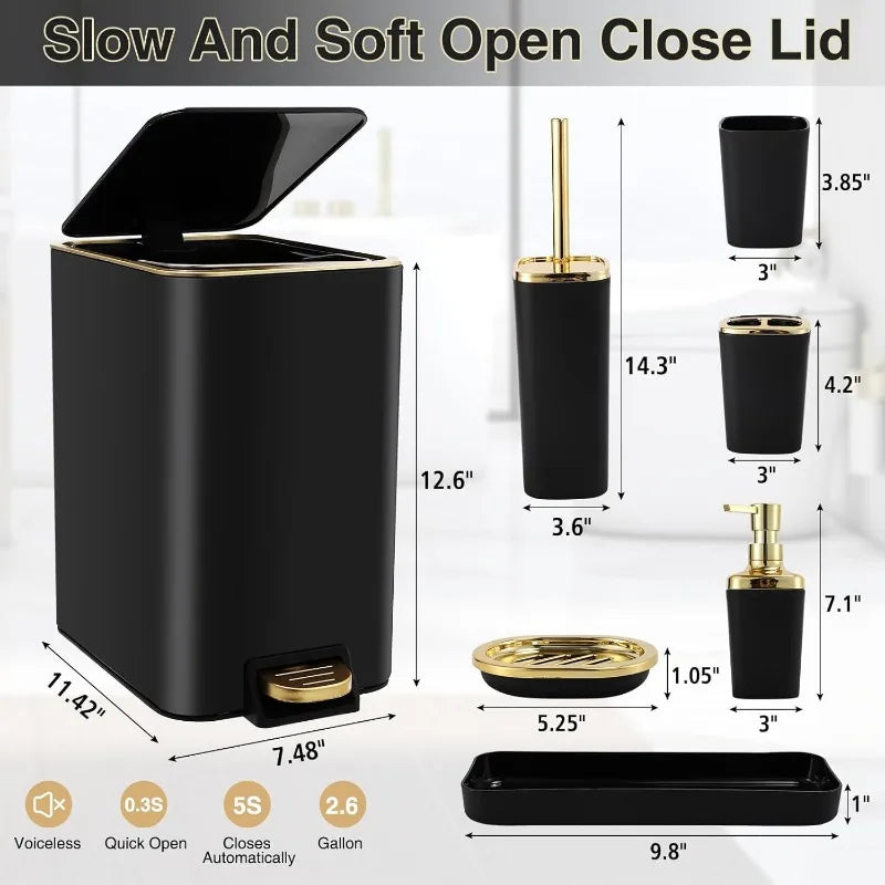 Black and Gold 8-Piece Bathroom Accessories Set