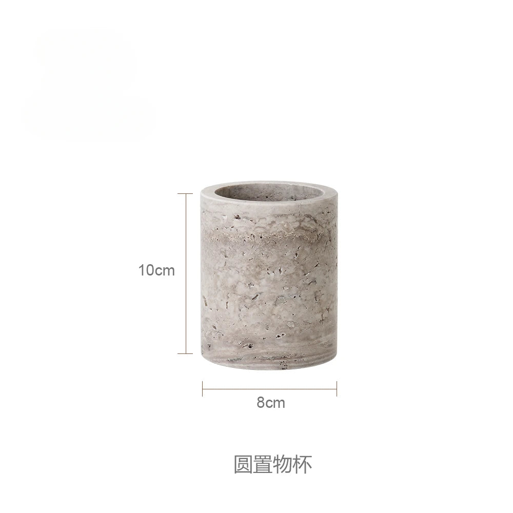 Wabi-Sabi Natural Silver Ash Cave Stone Bathroom Accessories Set