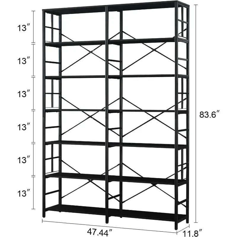 84" Tall Double Wide 7-Tier Bookshelf - Metal Open Display Shelves