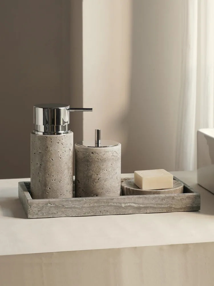 Wabi-Sabi Natural Silver Ash Cave Stone Bathroom Accessories Set