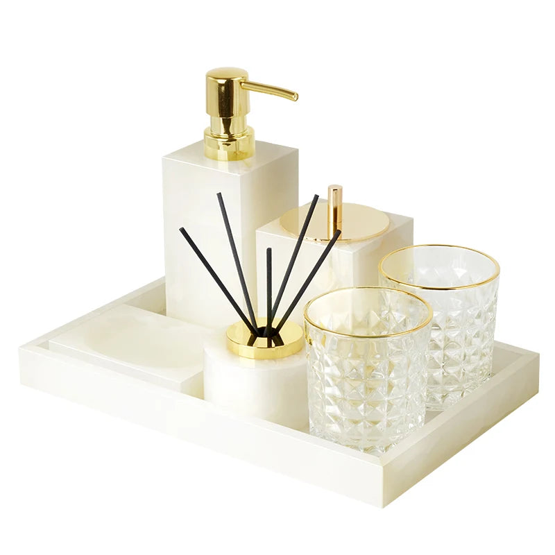 Luxury White Onyx Natural Marble Bathroom Set